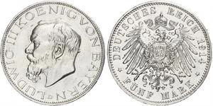 5 Mark Kingdom of Bavaria (1806 - 1918) Silver Ludwig III of Bavaria (1845 – 1921)