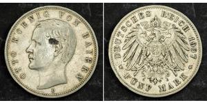 5 Mark Kingdom of Bavaria (1806 - 1918) Silver Otto of Bavaria (1848 – 1916)