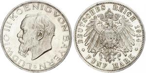 5 Mark Kingdom of Bavaria (1806 - 1918) Silver Ludwig III of Bavaria (1845 – 1921)