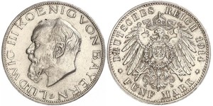 5 Mark Kingdom of Bavaria (1806 - 1918) Silver Ludwig III of Bavaria (1845 – 1921)