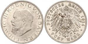 5 Mark Kingdom of Bavaria (1806 - 1918) Silver Ludwig III of Bavaria (1845 – 1921)