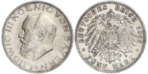 5 Mark Kingdom of Bavaria (1806 - 1918) Silver Ludwig III of Bavaria (1845 – 1921)