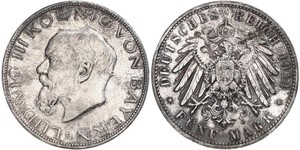 5 Mark Kingdom of Bavaria (1806 - 1918) Silver Ludwig III of Bavaria (1845 – 1921)