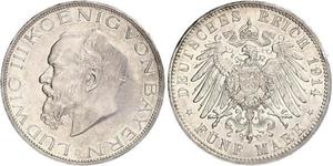 5 Mark Kingdom of Bavaria (1806 - 1918) Silver Ludwig III of Bavaria (1845 – 1921)