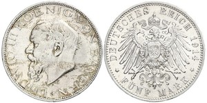 5 Mark Kingdom of Bavaria (1806 - 1918) Silver Ludwig III of Bavaria (1845 – 1921)