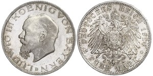 5 Mark Kingdom of Bavaria (1806 - 1918) Silver Ludwig III of Bavaria (1845 – 1921)