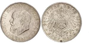 5 Mark Kingdom of Bavaria (1806 - 1918) Silver Ludwig III of Bavaria (1845 – 1921)