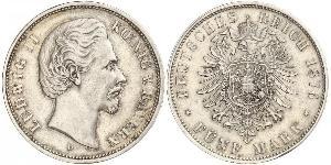 5 Mark Kingdom of Bavaria (1806 - 1918) Silver Ludwig II of Bavaria (1845 – 1886)