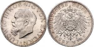 5 Mark Kingdom of Bavaria (1806 - 1918) Silver Ludwig III of Bavaria (1845 – 1921)