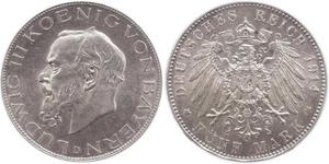 5 Mark Kingdom of Bavaria (1806 - 1918) Silver Ludwig III of Bavaria (1845 – 1921)