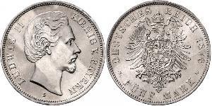 5 Mark Kingdom of Bavaria (1806 - 1918) Silver Ludwig II of Bavaria (1845 – 1886)