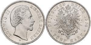 5 Mark Kingdom of Bavaria (1806 - 1918) Silver Ludwig II of Bavaria (1845 – 1886)