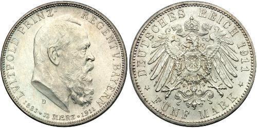 5 Mark Kingdom of Bavaria (1806 - 1918) Silver Otto of Bavaria (1848 – 1916)