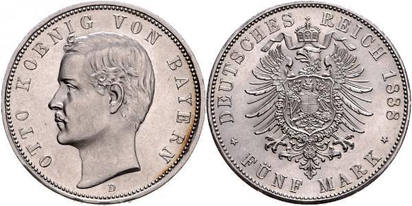 5 Mark Kingdom of Bavaria (1806 - 1918) Silver Otto of Bavaria (1848 – 1916)