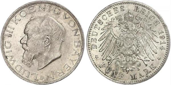 5 Mark Kingdom of Bavaria (1806 - 1918) Silver Ludwig III of Bavaria (1845 – 1921)