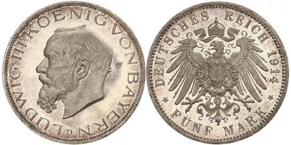 5 Mark Kingdom of Bavaria (1806 - 1918) Silver Ludwig III of Bavaria (1845 – 1921)