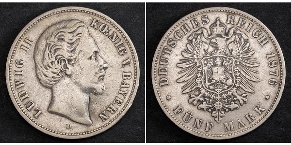 5 Mark Kingdom of Bavaria (1806 - 1918) Silver Ludwig II of Bavaria (1845 – 1886)