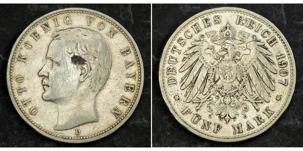 5 Mark Kingdom of Bavaria (1806 - 1918) Silver Otto of Bavaria (1848 – 1916)