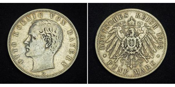 5 Mark Kingdom of Bavaria (1806 - 1918) Silver Otto of Bavaria (1848 – 1916)