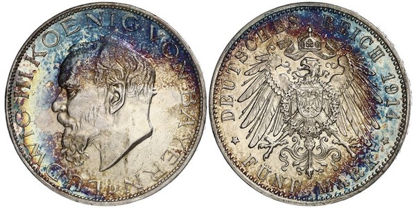 5 Mark Kingdom of Bavaria (1806 - 1918) Silver Ludwig III of Bavaria (1845 – 1921)