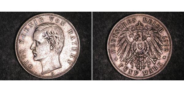 5 Mark Kingdom of Bavaria (1806 - 1918) Silver Otto of Bavaria (1848 – 1916)