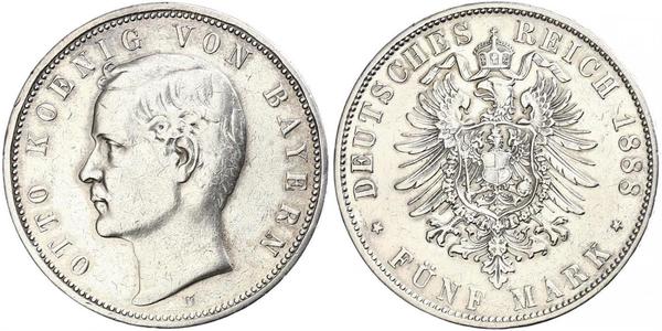 5 Mark Kingdom of Bavaria (1806 - 1918) Silver Otto of Bavaria (1848 – 1916)