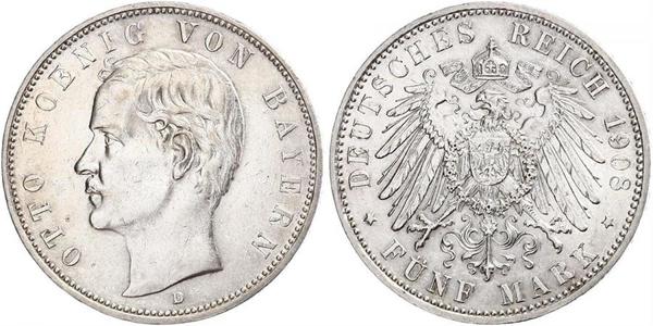 5 Mark Kingdom of Bavaria (1806 - 1918) Silver Otto of Bavaria (1848 – 1916)