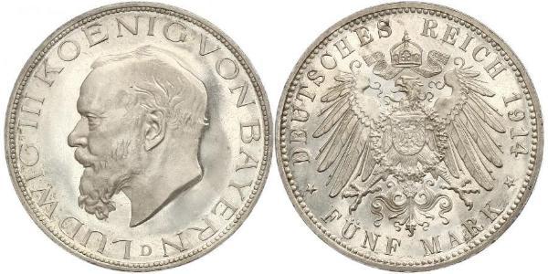5 Mark Kingdom of Bavaria (1806 - 1918) Silver Ludwig III of Bavaria (1845 – 1921)