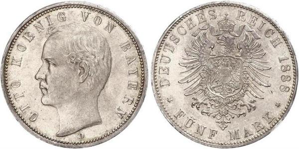 5 Mark Kingdom of Bavaria (1806 - 1918) Silver Otto of Bavaria (1848 – 1916)