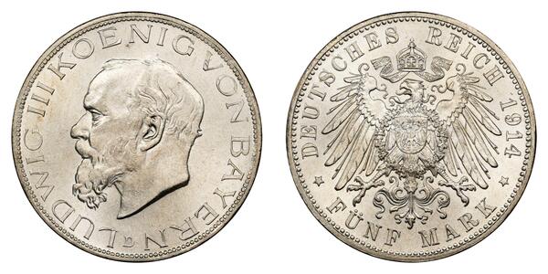 5 Mark Kingdom of Bavaria (1806 - 1918) Silver Ludwig III of Bavaria (1845 – 1921)