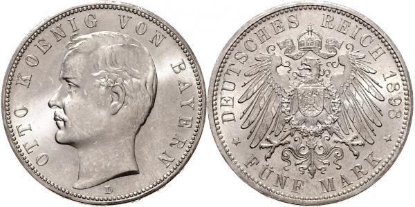 5 Mark Kingdom of Bavaria (1806 - 1918) Silver Otto of Bavaria (1848 – 1916)