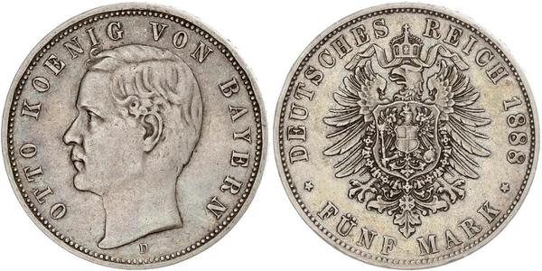 5 Mark Kingdom of Bavaria (1806 - 1918) Silver Otto of Bavaria (1848 – 1916)