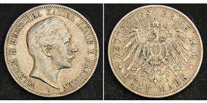 5 Mark Kingdom of Prussia (1701-1918) Silver Wilhelm II, German Emperor (1859-1941)