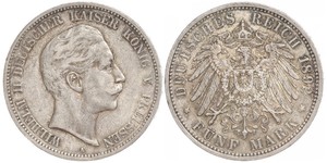 5 Mark Kingdom of Prussia (1701-1918) Silver Wilhelm II, German Emperor (1859-1941)