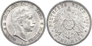 5 Mark Kingdom of Prussia (1701-1918) Silver Wilhelm II, German Emperor (1859-1941)