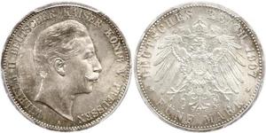 5 Mark Kingdom of Prussia (1701-1918) Silver Wilhelm II, German Emperor (1859-1941)