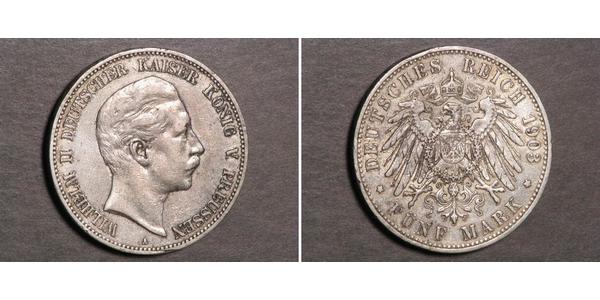 5 Mark Kingdom of Prussia (1701-1918) Silver Wilhelm II, German Emperor (1859-1941)