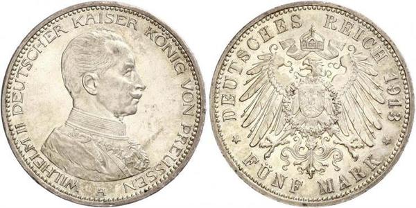 5 Mark Kingdom of Prussia (1701-1918) Silver Wilhelm II, German Emperor (1859-1941)