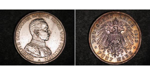 5 Mark Kingdom of Prussia (1701-1918) Silver Wilhelm II, German Emperor (1859-1941)