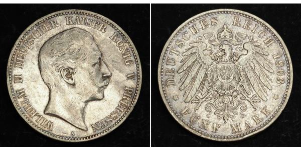 5 Mark Kingdom of Prussia (1701-1918) Silver Wilhelm II, German Emperor (1859-1941)