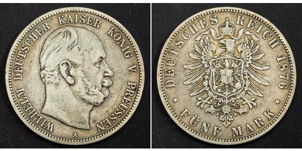 5 Mark Kingdom of Prussia (1701-1918) Silver Wilhelm I, German Emperor (1797-1888)