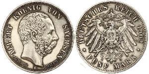 5 Mark Kingdom of Saxony (1806 - 1918) Silver Albert of Saxony