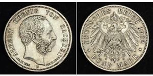 5 Mark Kingdom of Saxony (1806 - 1918) Silver Albert of Saxony