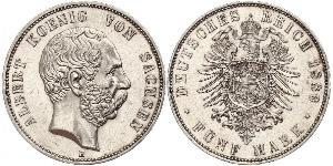 5 Mark Kingdom of Saxony (1806 - 1918) Silver Albert of Saxony