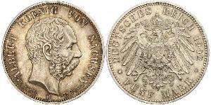 5 Mark Kingdom of Saxony (1806 - 1918) Silver Albert of Saxony