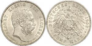 5 Mark Kingdom of Saxony (1806 - 1918) Silver Albert of Saxony