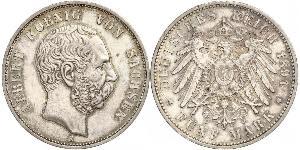 5 Mark Kingdom of Saxony (1806 - 1918) Silver Albert of Saxony