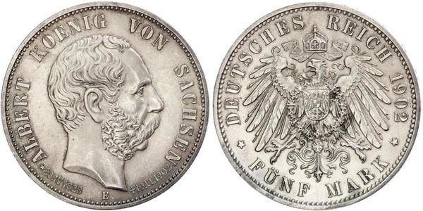 5 Mark Kingdom of Saxony (1806 - 1918) Silver Albert of Saxony