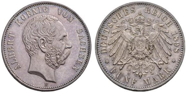 5 Mark Kingdom of Saxony (1806 - 1918) Silver Albert of Saxony
