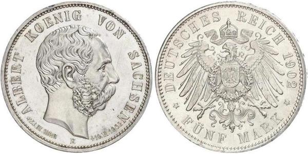 5 Mark Kingdom of Saxony (1806 - 1918) Silver Albert of Saxony